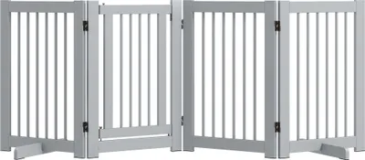 Obrázek produktu pro PawHut zábrana brána pro psy 4-dílná, 204 x 75 cm Skládací bezpečnostní brána s dvířky, volně stojící brána pro psy se 2 opěrnými nohami, dřevěná schodišťová brána pro psy