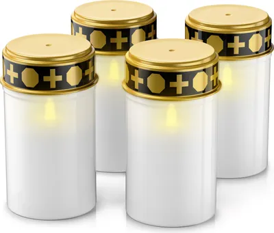 Zdjęcie produktu dla BEARWARE 4x znicz nagrobny LED, zasilany bateryjnie, zestaw 4 sztuk, znicz cmentarny, wodoodporny, IP44, odporny na warunki atmosferyczne, realistyczny efekt migotania, lampion nagrobny