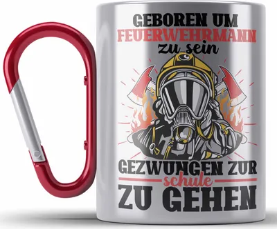 Produktbild von Trendation - Feuerwehr Edelstahl Tasse Karabiner Sohn Jungs Geschenke Zubehör Lustig Kinder Geburtstag Gezwungen Zur Schule (Rot)