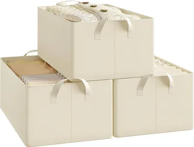 Produktbild von WOLTU Aufbewahrungsboxen 3 Stück, Organizer Box, Stapelboxen faltbar, Creme : 26L(47x28x20 cm) Größe: 26L(47x28x20 cm)