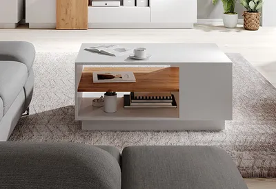 Produktbild von Couchtisch "Triest" Wohnzimmertisch 100x60cm weiß gold craft oak