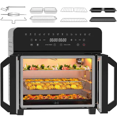 Immagine prodotto di Friggitrice ad aria XXL 23L, airfryer doppia zona con divisorio rimovibile, doppia porta, finestra trasparente, display touch LED