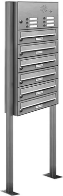 Produktbild von 6er V2A Edelstahl Briefkasten Standanlage Freistehend mit Klingel
