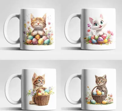 Produktbild von Ostern Katze Ostereier Kaffeetasse Teetasse Tasse Geschenkidee 325 ml – 4er Set