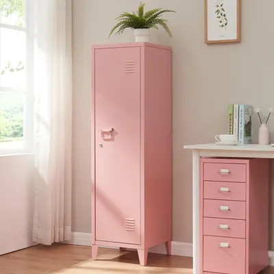 Produktbild von Einzelspind ’Kurikka’ mit 2 Ablagen abschließbar Metall 137 x 38 x 38 cm Rosa