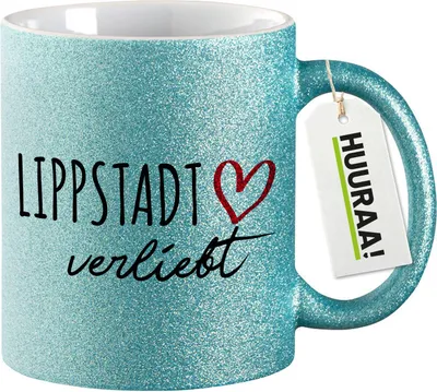 Produktbild von Huuraa Glitzertasse Lippstadt verliebt 330ml Blau Keramik Kaffeebecher Geschenkidee