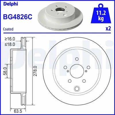 Produktbild von 2x DELPHI Bremsscheibe BG4826C für SUBARU FORESTER (SJ) 63 5mm 278mm