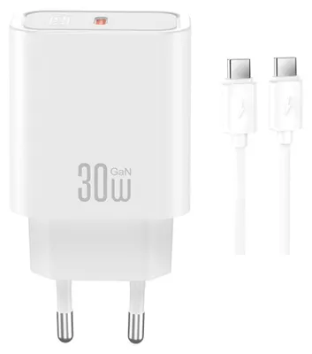 Productafbeelding van XO Wandlader CE41, 30W, 1x USB-C, wit + USB-C naar USB-C kabel