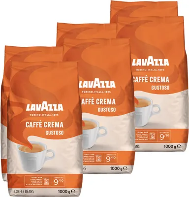 A set of Lavazza Caffe Crema Gustoso coffee bean bags.