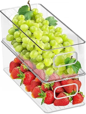 Zdjęcie produktu dla Organizer do lodówki z uchwytami do przechowywania żywności - oszczędzający miejsce organizer kuchenny 10 x 11 x 37,5 cm przezroczysty