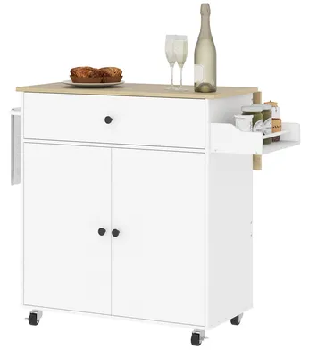 Image de Chariot de cuisine avec espace de rangement | Couleur : Blanc, Marron | Dimensions : 106 x 42 x 87 cm