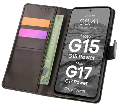 Produktbild von Handyhülle mit Klappe für Motorola Moto G17 / G17 Power / G15 / G15 Power / G05, Bizon Case Pocket, Schwarz