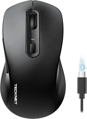 Produktbild von TECKNET Bluetooth Maus, USB-C PC Maus, wiederaufladbar, 4800 DPI, BT 5.0/3.0 + 2.4 GHz, leise Klicks, ergonomische Funkmaus für Laptop/Computer