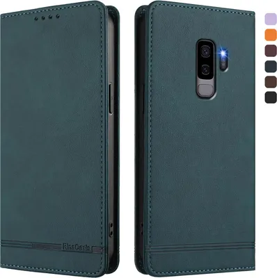 Image de Étui pour Samsung Galaxy S9 Plus, étui rétro en cuirPolyuréthaneà rabat avec support et fentes pour cartes Vert