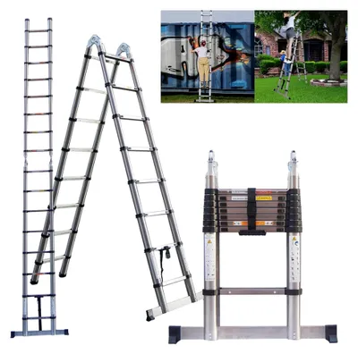 Produktbild von Teleskopleiter, 5 m, ausziehbar, rutschfest, multifunktional, A-Rahmen, max. 150 kg & EN131 (2,5 m + 2,5 m)