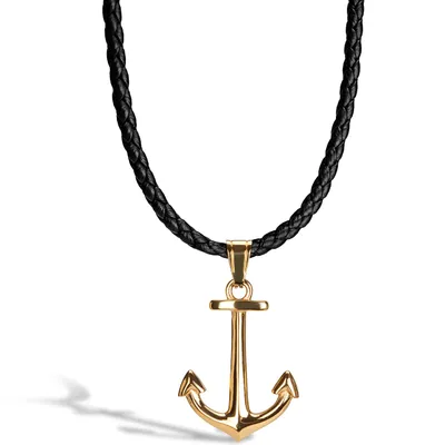Obrázek produktu pro SERASAR | Kožený Náhrdelník pro Muže [Anchor] z Stainless Steel | Barva: Zlato | Délka: 50cm
