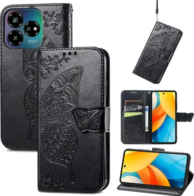 Image de Étui portefeuille en similicuir pour ZTE Blade V60 Vita / Axon 60 Lite, motif papillon, noir
