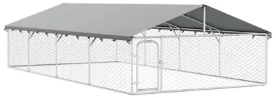 Obrázek produktu pro Venkovní výběh pro psy – oplocený výběh se střechou – nerezová ocel – 600 x 300 x 150 cm – odolný vůči povětrnostním vlivům – armádní zelená