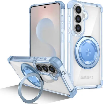 Obrázek produktu pro Pouzdro pro Samsung Galaxy S26 magnetický držák prstenu, stojánek, kompatibilní s MagSafe, vojenská ochrana, průhledné pouzdro modré