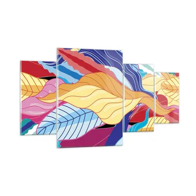 Produktbild von Bilder auf glas - 4 Teile - Muster Blätter bunt - 160x90cm - Glasbilder - Wandbilder - Bilder - zum Aufhängen bereit - Wanddekoration aus Glas - Glas Bilder - Wandbild auf Glas - GDL160x90-4269