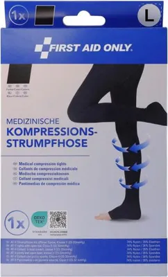 Produktbild von First Aid Only Kompressionsstrumpfhose offene Spitze schwarz Groesse L 1 St.