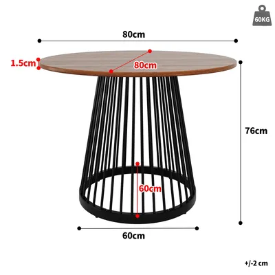 Immagine prodotto di Tavolo rotondo da pranzo - Per 4 persone - 80 × 80 × 76 cm - Piano del tavolo in MDF con finitura effetto marmo - Gambe in metallo - Colore: nero