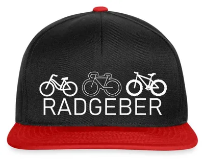 Produktbild von Spreadshirt Radgeber | Fahrradhumor Snapback Cap, One size, Schwarz/Rot