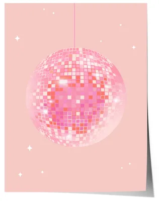 Produktbild von Disco Kugel Poster · Pink Disco Ball · Retro Party Ästhetik · Glitzer Spiegelball Design · Vintage 70s Stil · Print ohne Rahmen · 80×120cm