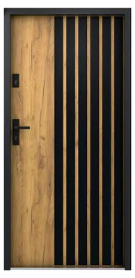 Produktbild von Eingangstür aus massivem Stahl H 207 x B 100 cm - Eicheimitat und schwarze Streifen - links einwärts öffnend - COBRITA