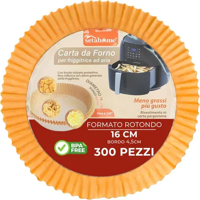 Imagen del producto de Papel de horno redondo para freidoras de aire, 16 cm, 50 unidades, con revestimiento antiadherente, para uso en la cocina