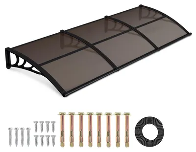 Zdjęcie produktu dla Ikodm, daszczyk nad drzwi wejściowe z rynną, 300 x 100 cm, wykonany z poliwęglanu, kolor czarny/brązowy, przeznaczony do drzwi wejściowych i okien