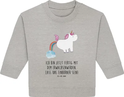 Produktbild von Mr. & Mrs. Panda Organic Baby Pullover Einhorn Pupsen 12. - 18. Monat - Heather Grey - Geschenk, Bullover, Unicorn, Spaß, Freundin, Lustig, Regenbogen