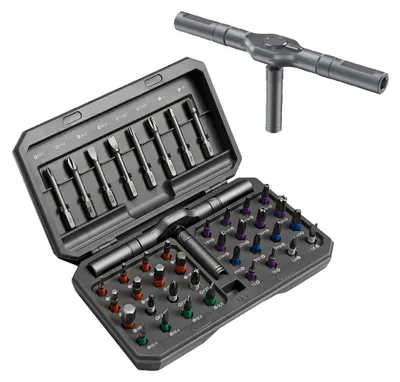 Produktbild von 42-teiliges magnetisches Schraubendreherset mit Rückschlagmechanismus und 40 Aufsätzen