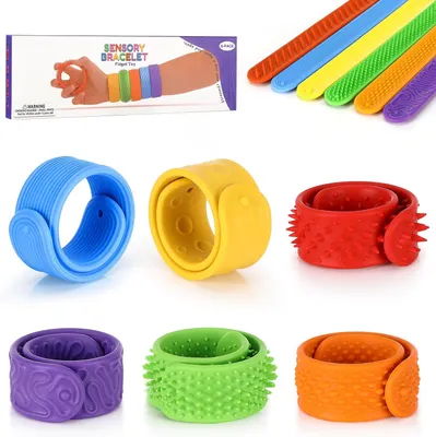 Obrázok produktu pre Sada fidget hračiek – 6 kusov – Silikónové senzorické hračky na zmiernenie stresu, vhodné pre ADHD – Senzorické náramky