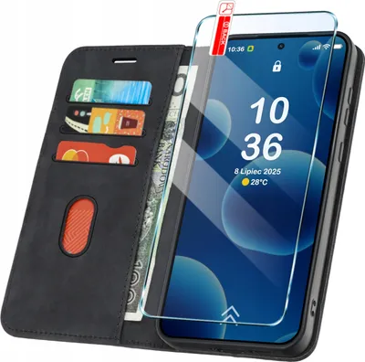 Productafbeelding van ETUI met klep voor Samsung S25 EDGE, met magnetische sluiting, van leer + beschermend glas