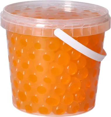 Produktbild von trendfinding 1 Liter Eimer Aqualinos Hydroperlen, Größe 1,5 bis 2,5 cm, Orange