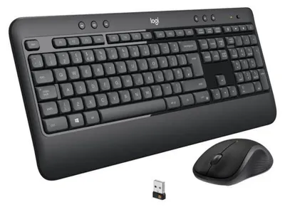 Obrázek produktu pro Logitech 920-008676, Bezdrátový, RF bezdrátový, Membránový spínač, AZERTY, Černá, Obsahuje myš