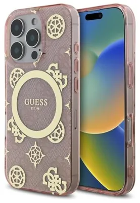 Obrázek produktu pro Odolný obal pro iPhone 16 Pro Max (6,9 palců), růžová barva, potisk IML s motivem peony na pozadí s motivem 4G