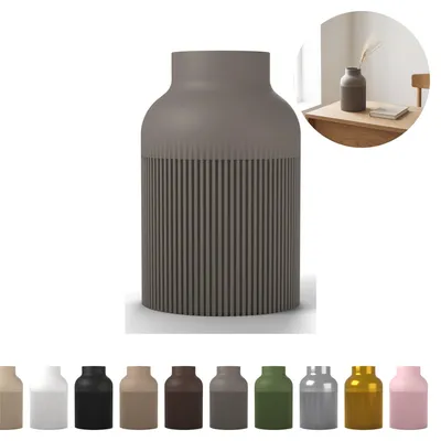 Image de Vase décoratif Hiku Japandi 17,6 cm, strié en PLA – Gris