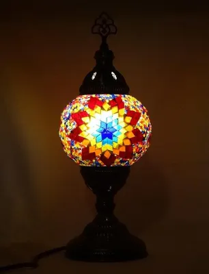 Obrázok produktu pre Východoázijská mozaiková stolná lampa (turecká lampa) Ø 12 cm, ručne vyrobená, výška 36 cm, pre žiarovky E14 do 40 W