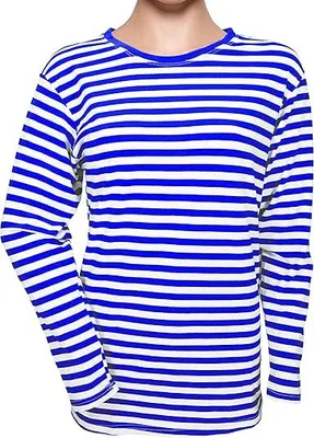 Produktbild von Ringelshirt Damen & Herren | Langarm | blau-weiß gestreift | Rundhals | Karneval & Fasching Kostüm | Baumwolle Stretch Shirt | Gr. 4XL