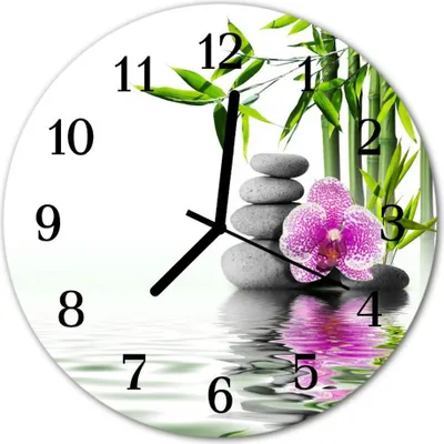 Produktbild von Glasuhr Wanduhr Küchenuhr Echt-Glas 30fi cm Steine Orchidee mehrfarbig