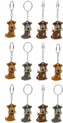 Produktbild von 12er Set Hunde Schlüsselanhänger aus Gummi - Niedliche Welpen Anhänger - Mitgebsel Kindergeburtstag