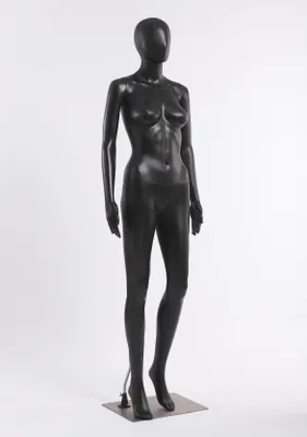 Image de Mannequin féminin abstrait, noir mat, pour vitrine. Visage abstrait