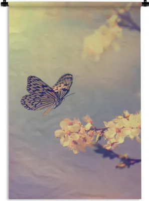Produktbild von MuchoWow® Wandteppich Wandbehang Schmetterlinge - Blüte - Zweig - Baum 60x90 cm Tapisserie Dekoration Wandtuch - Foto-Teppich - Abwaschbar