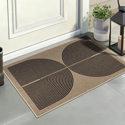 Obrázok produktu pre Podlahová rohož vnútorná a vonkajšia, 50 x 80 cm, vzhľad juty, protišmyková, čierna, umývateľná