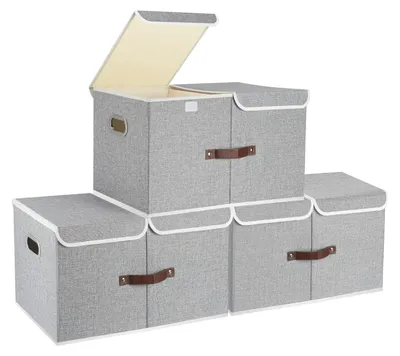 Productafbeelding van Extra grote opbergbox met deksel en compartimenten, gemaakt van stof, opvouwbaar en wasbaar, 55 x 33 x 30 cm