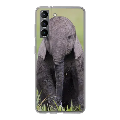 Produktbild von MuchoWow® Handyhülle Schutzhülle Hülle für Samsung Galaxy S21 Elefant - Baby - Tiere - Gras - Natur Silikon Softcase Handy Hülle - Softcase