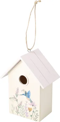 Obrázek produktu pro Dřevěná budka pro ptáky s motivem – 21 cm, dřevo – růžová střecha, značka H&L