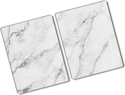 Produktbild von Tulup Glas Herdabdeckplatte - 2x40x52 cm - Glaskeramikkochfeld-Abdeckung Spritzschutz Glasabdeckplatte Kochplattenabdeckung und Schneidebrett - Zweiteilig - Sonstige - Marmor - Weiß